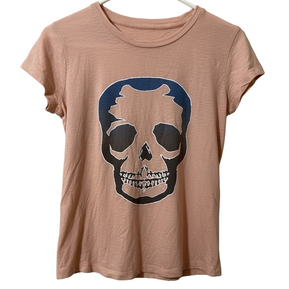 Zadig & Voltaire Pink Embellished Skull Cotton Modal Top Tee T-Shirt Sz M Medium